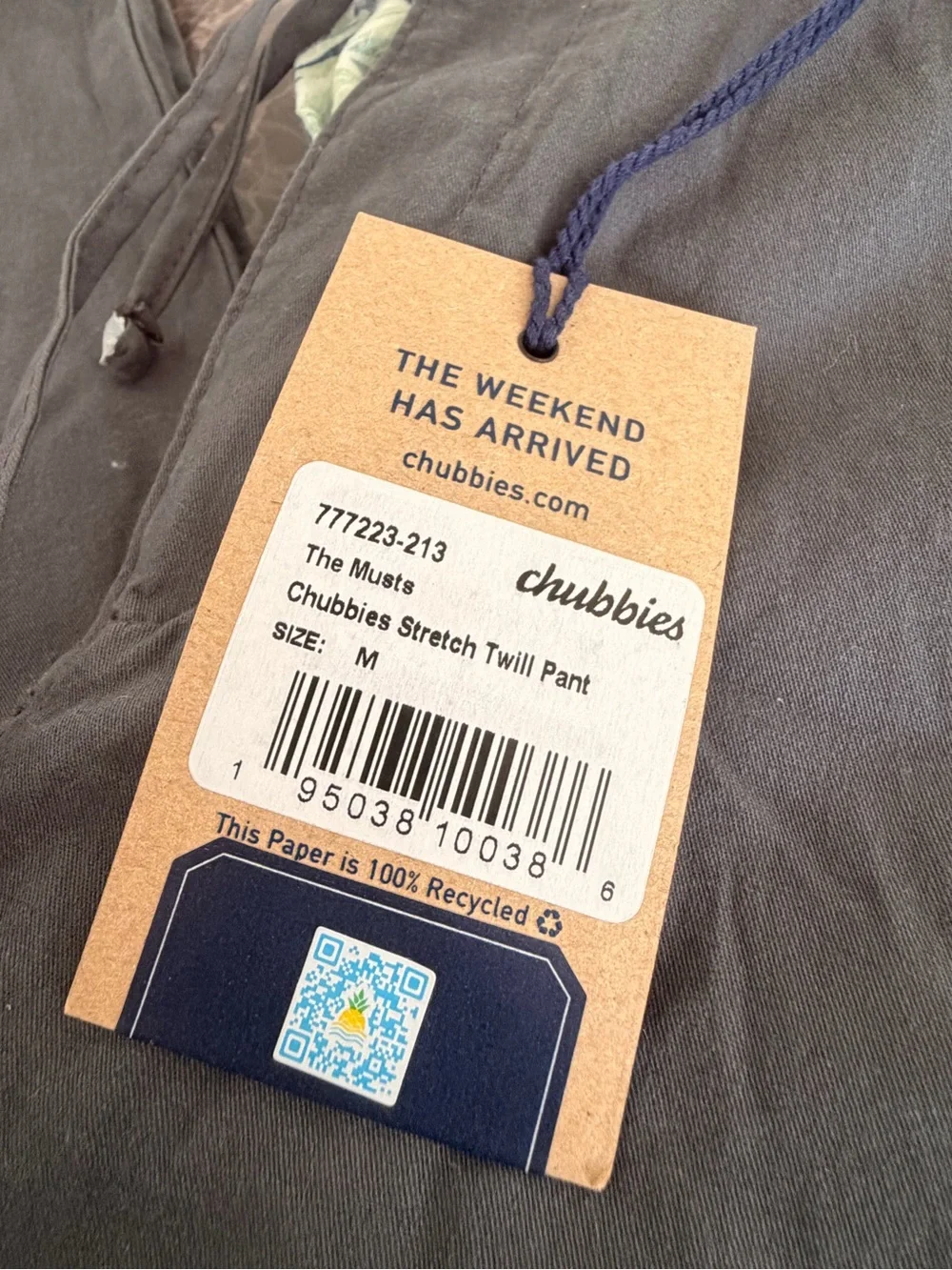 Chubbies Men's Slate Gray Drawstring Chinos with Patterned Cuff